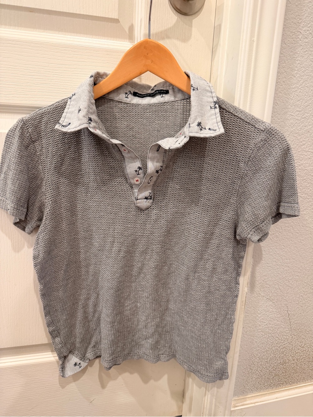 Andrew Christian Gray Knit Polo with White Contrasting Collar